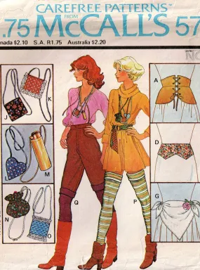 McCall's 5727 Womens Boho Bags Belts Purses Leg Warmers 1970s Vintage Sewing Pattern