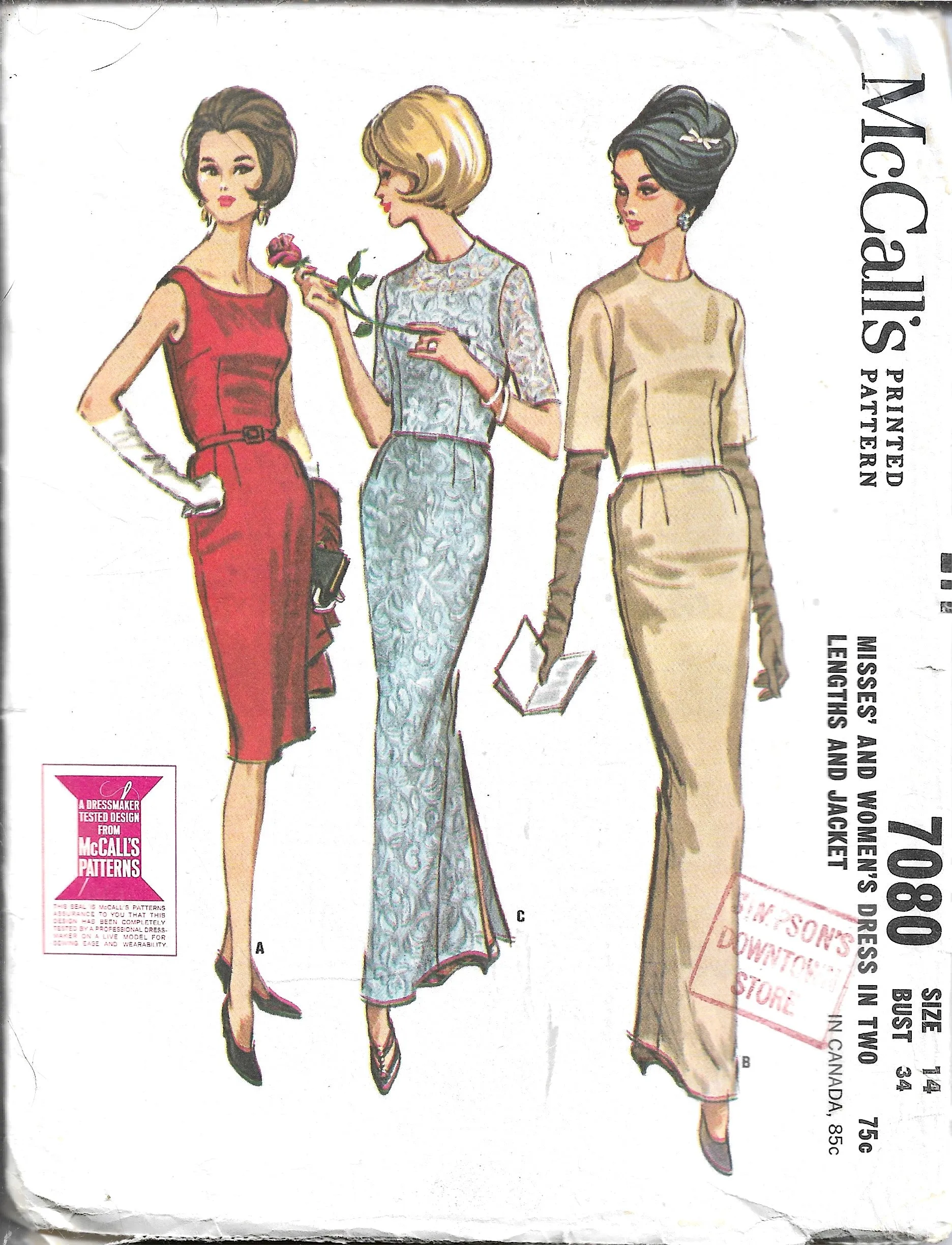 McCalls 7080 Sleeveless Dress Gown Jacket Vintage Sewing Pattern 1960s