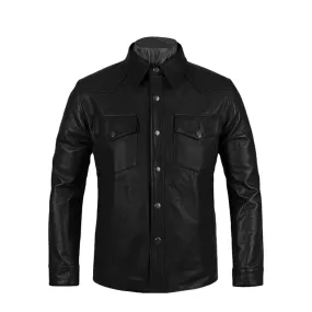 Men's Flat Pockets Leather Shirt