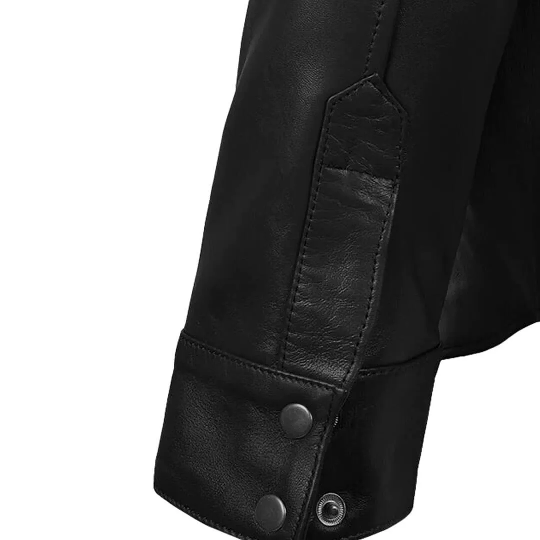 Men's Flat Pockets Leather Shirt