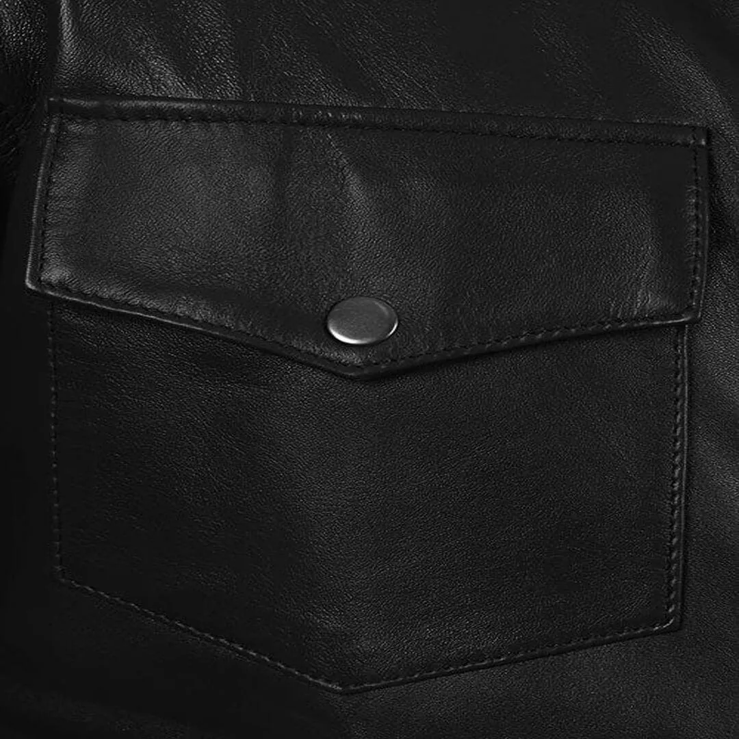 Men's Flat Pockets Leather Shirt