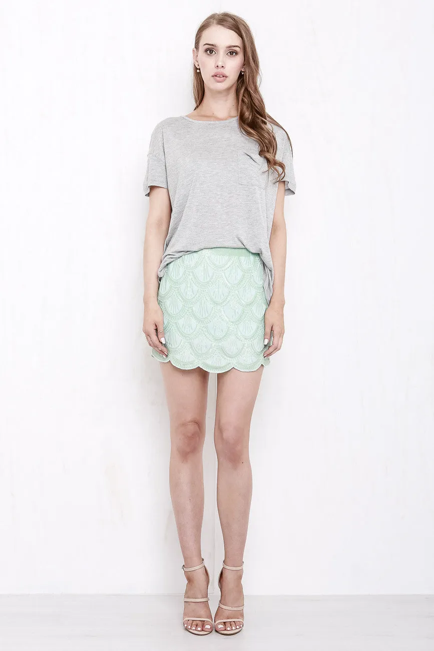 Mermaid Sequin Mini Skirt Mint Green