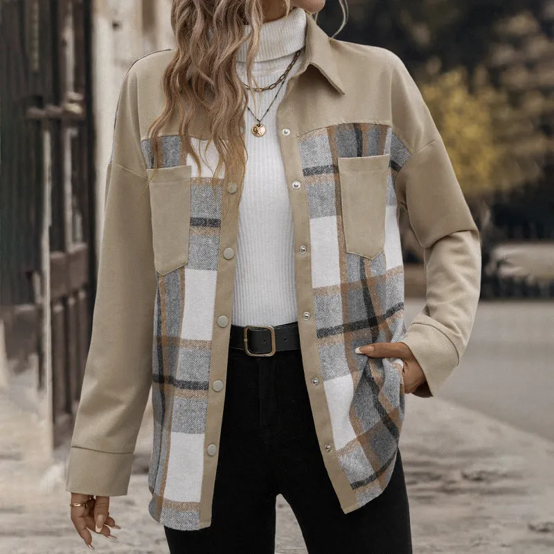 METAVERSMALL 2025 fashion lapel plaid long-sleeved jacket autumn and winter women's clothing single-breasted versatile casual coat women