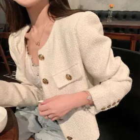 METAVERSMALL Autumn and winter Korean version of Xiaoxiangfeng temperament cardigan jacket 2023 new temperament versatile fashion loose crew neck women's top