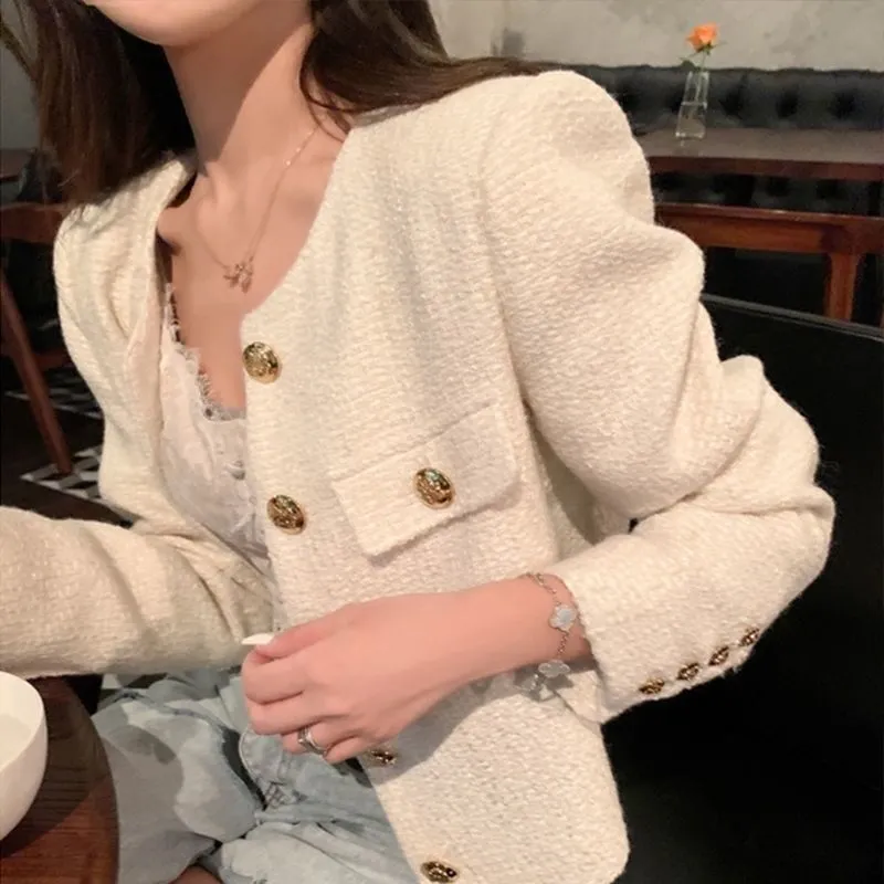 METAVERSMALL Autumn and winter Korean version of Xiaoxiangfeng temperament cardigan jacket 2023 new temperament versatile fashion loose crew neck women's top