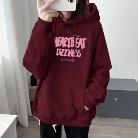 METAVERSMALL Autumn and winter tide ins Korean version of loose sweater female student fleece thickened/thin jacket letter printed hooded top