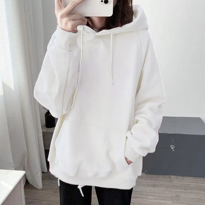 METAVERSMALL Autumn and winter tide ins Korean version of loose sweater female student fleece thickened/thin jacket letter printed hooded top