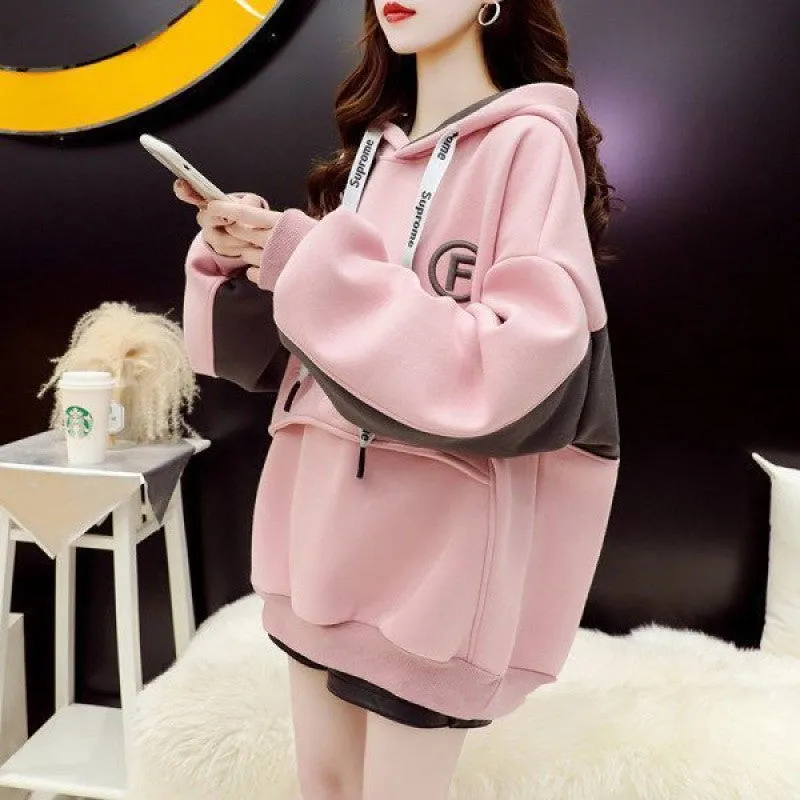 METAVERSMALL Fleece thickened hooded sweater women's autumn and winter Korean version loose foreign style versatile ins tide super fire cec jacket on clothes