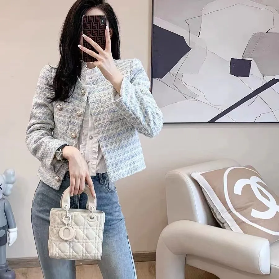 METAVERSMALL Master Xiaoxiangfeng Heavy Industry Premium Pearl Buckle Temperament Long Sleeve Top 2023 Autumn and Winter Fashion Skinny Jacket