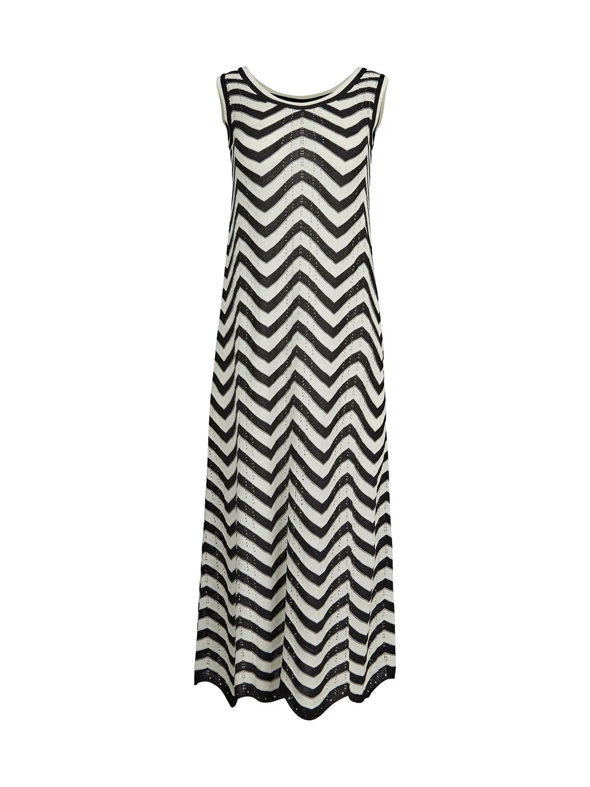 Midi Sheath Dress - Chevron Hem Intarsia Knit