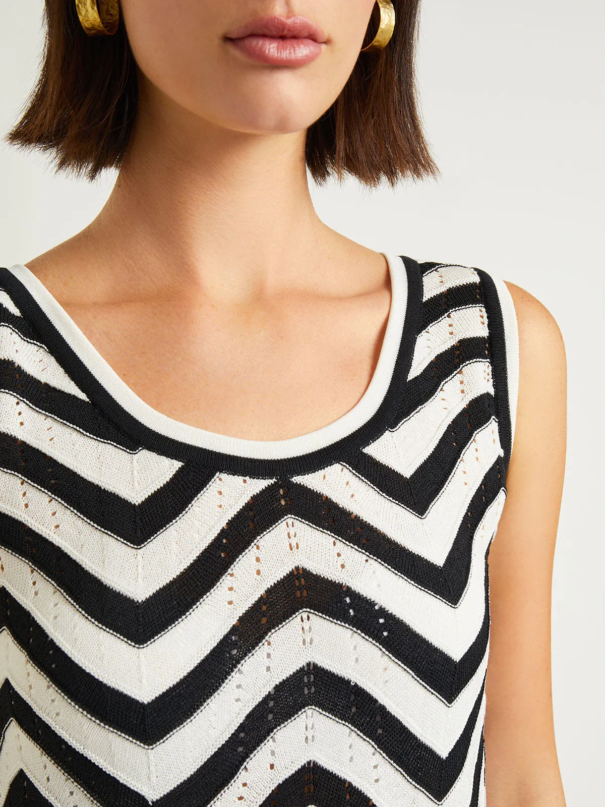 Midi Sheath Dress - Chevron Hem Intarsia Knit