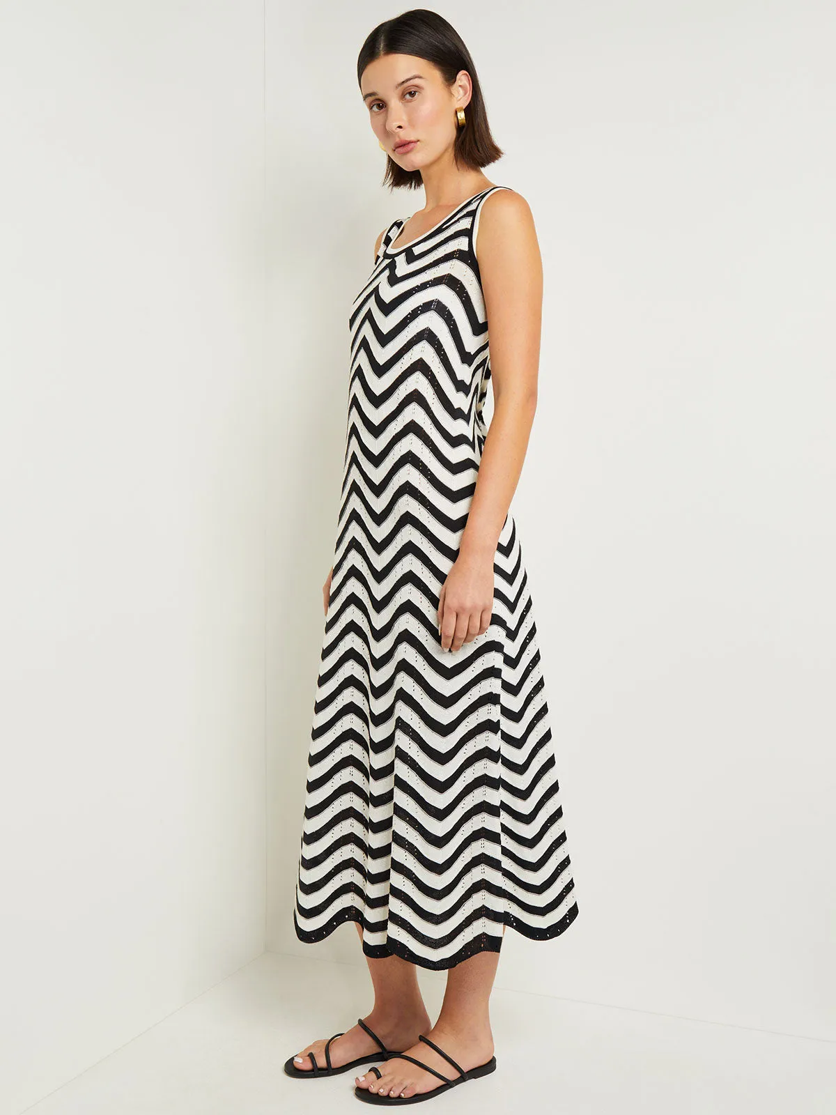 Midi Sheath Dress - Chevron Hem Intarsia Knit