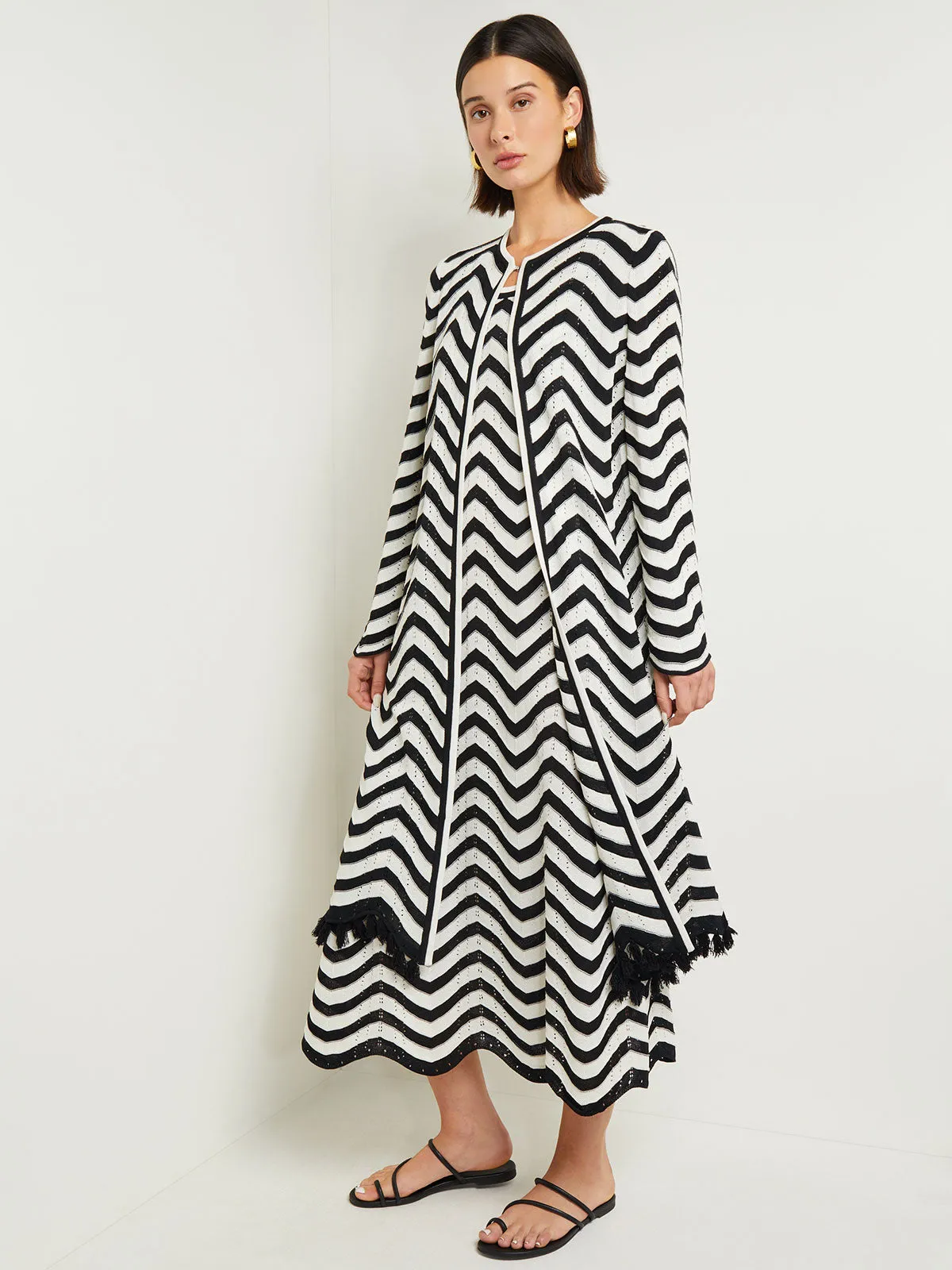 Midi Sheath Dress - Chevron Hem Intarsia Knit