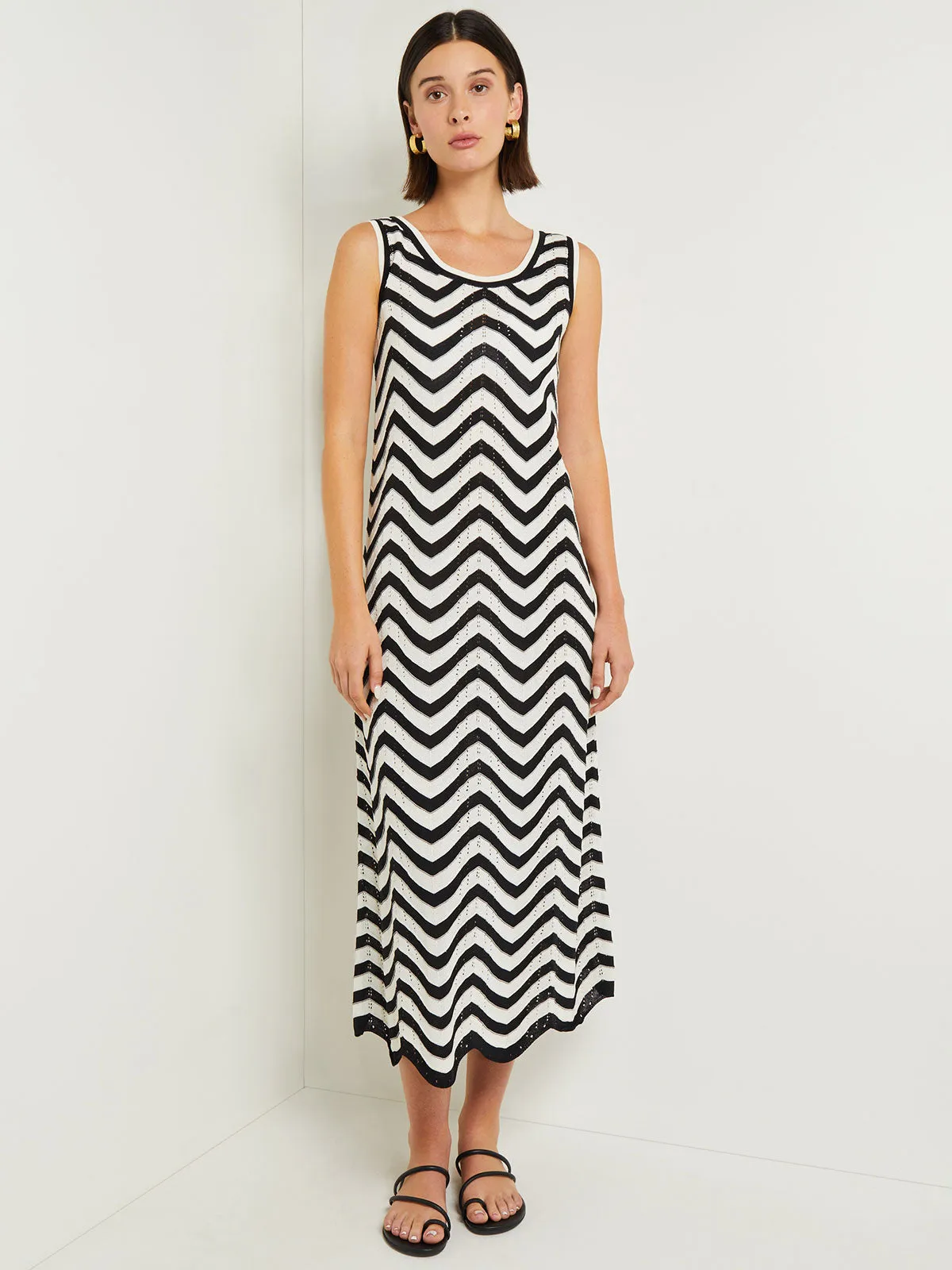 Midi Sheath Dress - Chevron Hem Intarsia Knit