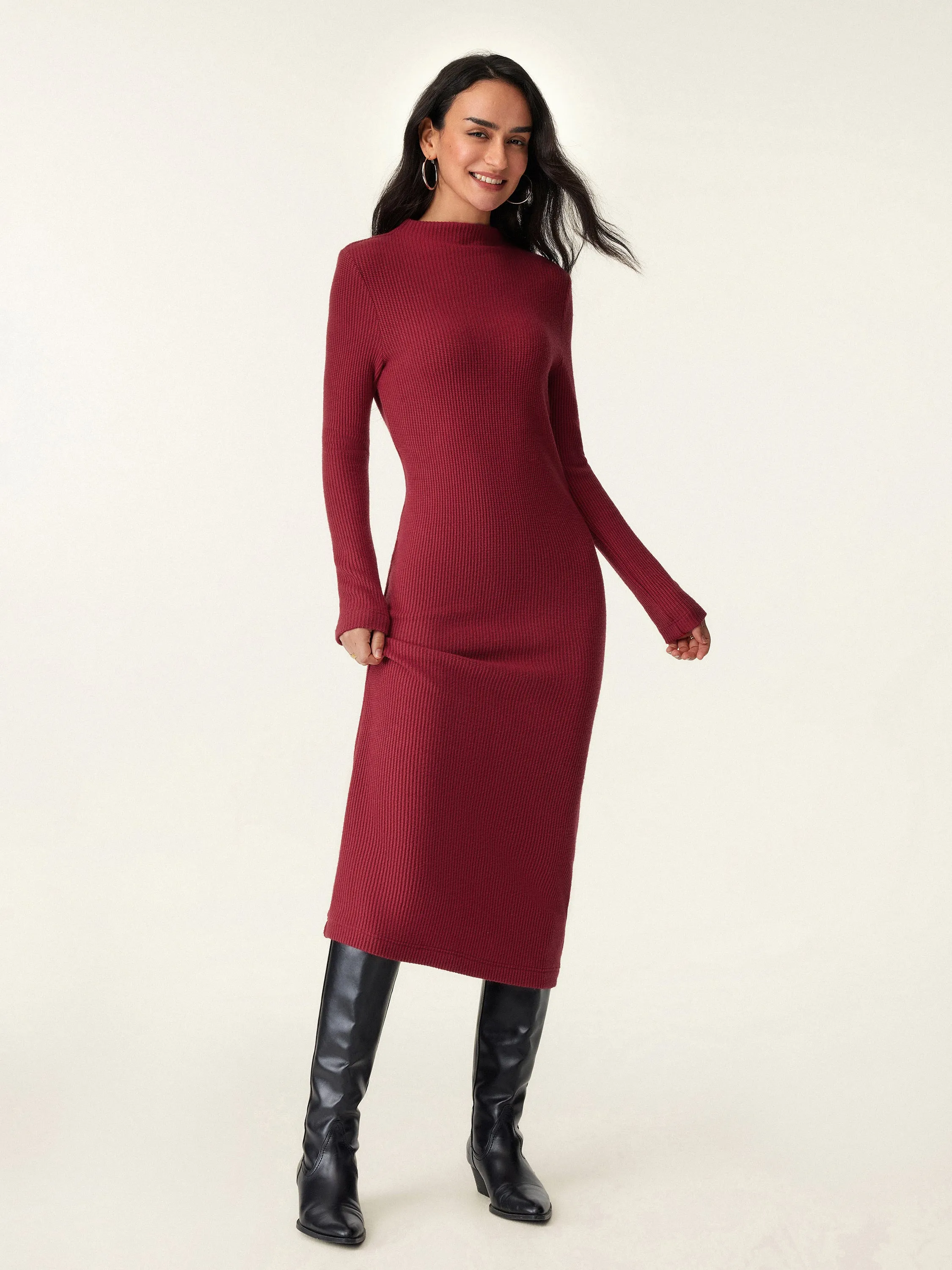 Mockneck Midi Sweater Dress