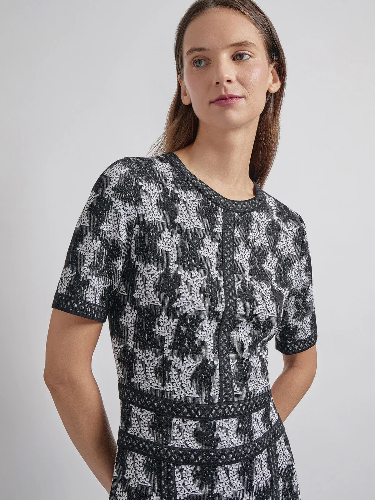 Modern Fit & Flare Intarsia Knit Dress