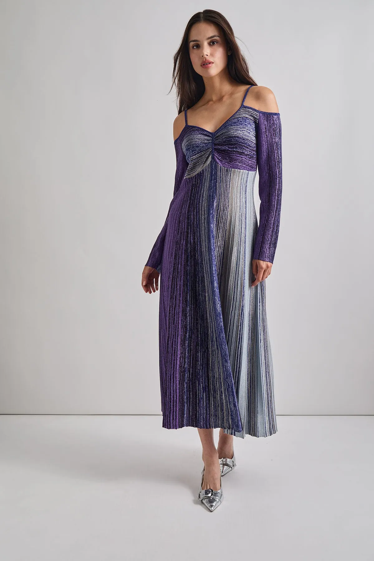 Modern Fit Empire Shimmer Lurex Knit Maxi Dress