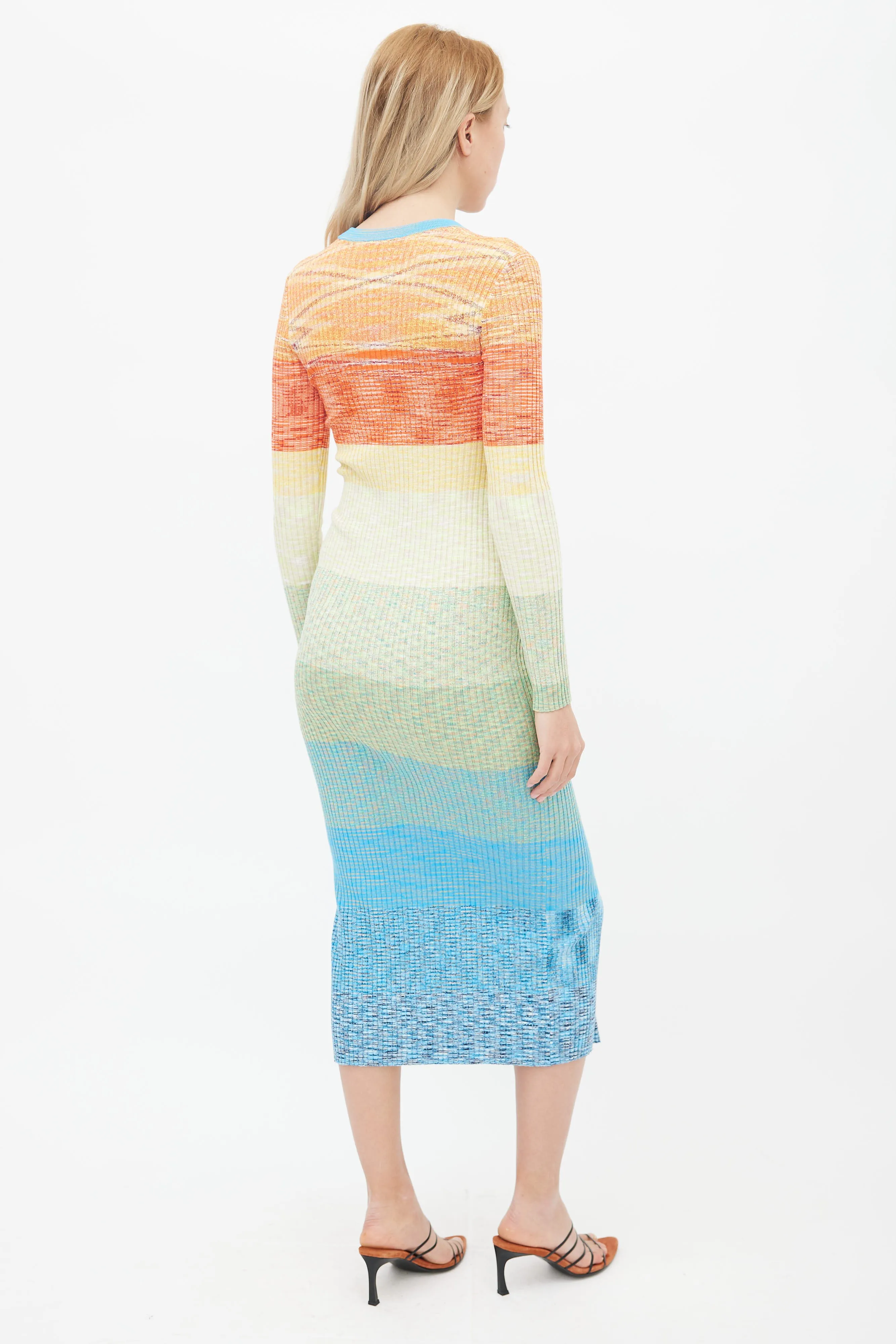 Multicolor Ribbed Button Up Sweater Dress