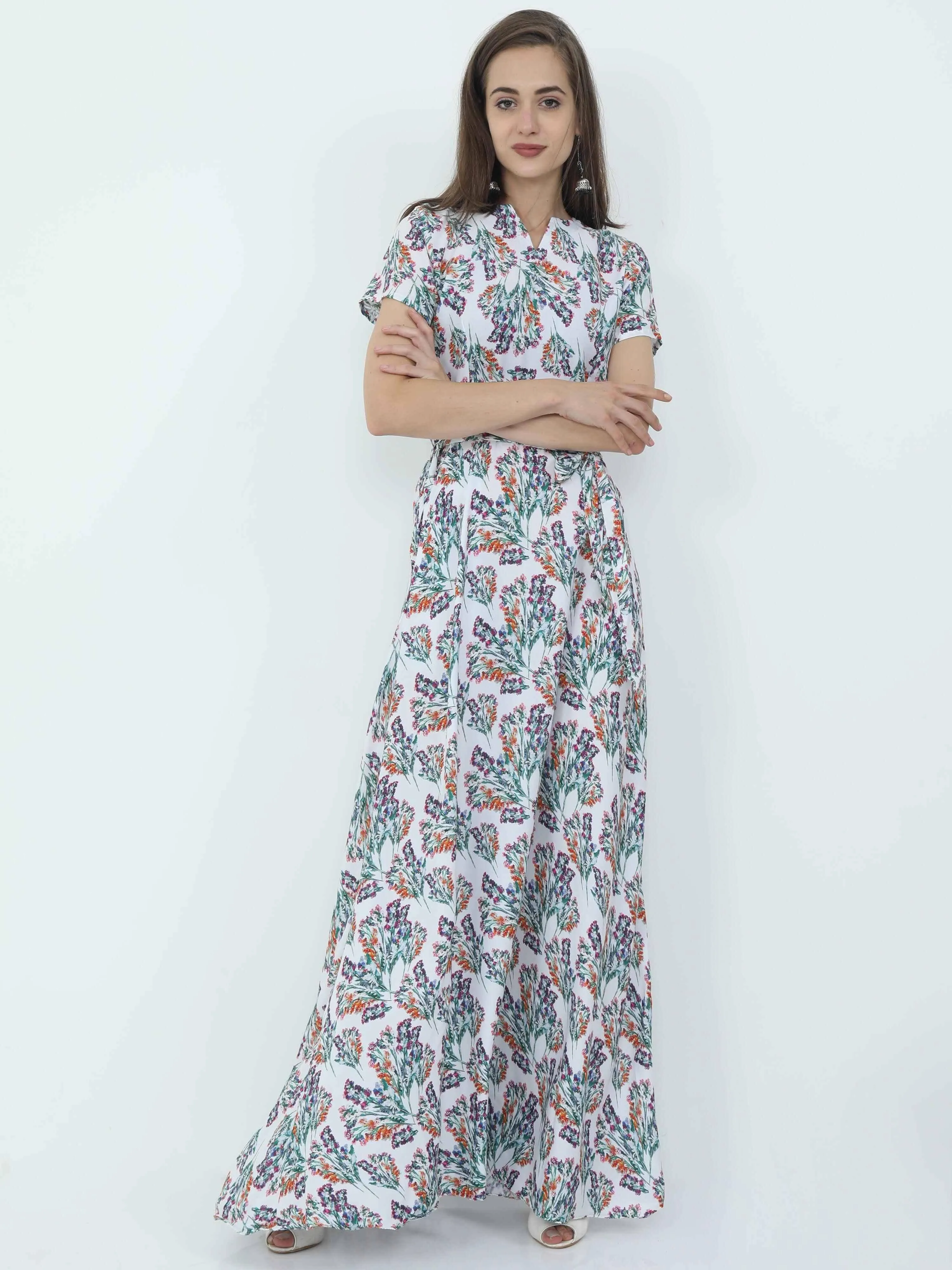 Multicolored Digital Print Fit & Flare Maxi Dress