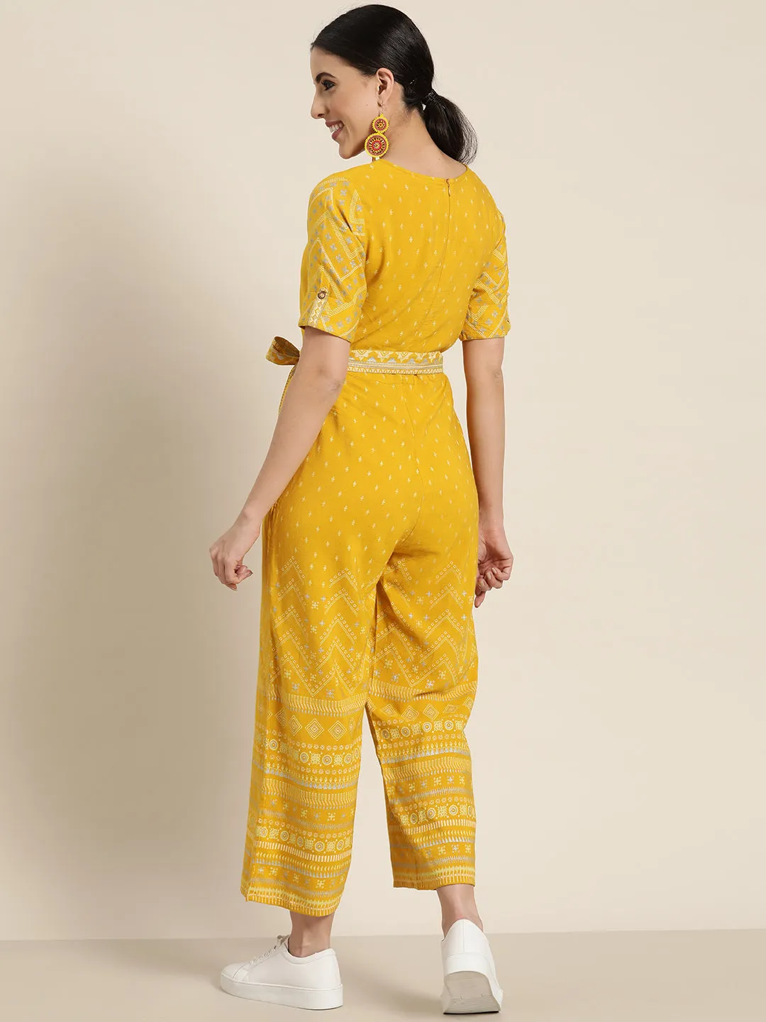 Mustard Rayon Flex Printed Jumpsuit