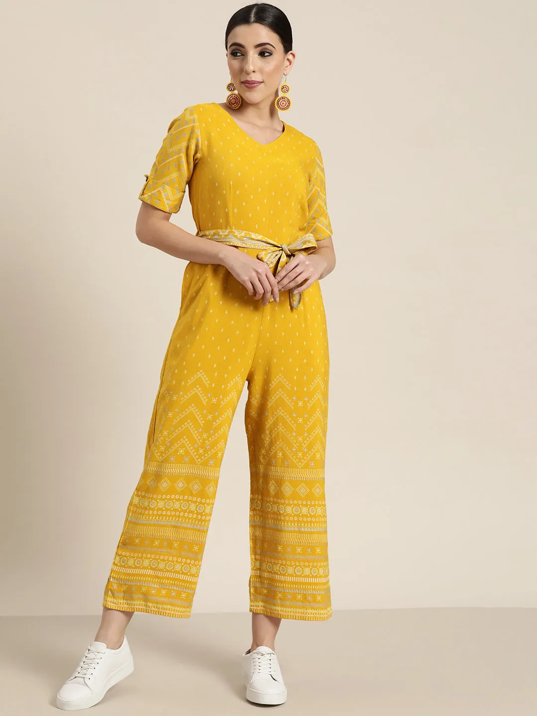 Mustard Rayon Flex Printed Jumpsuit