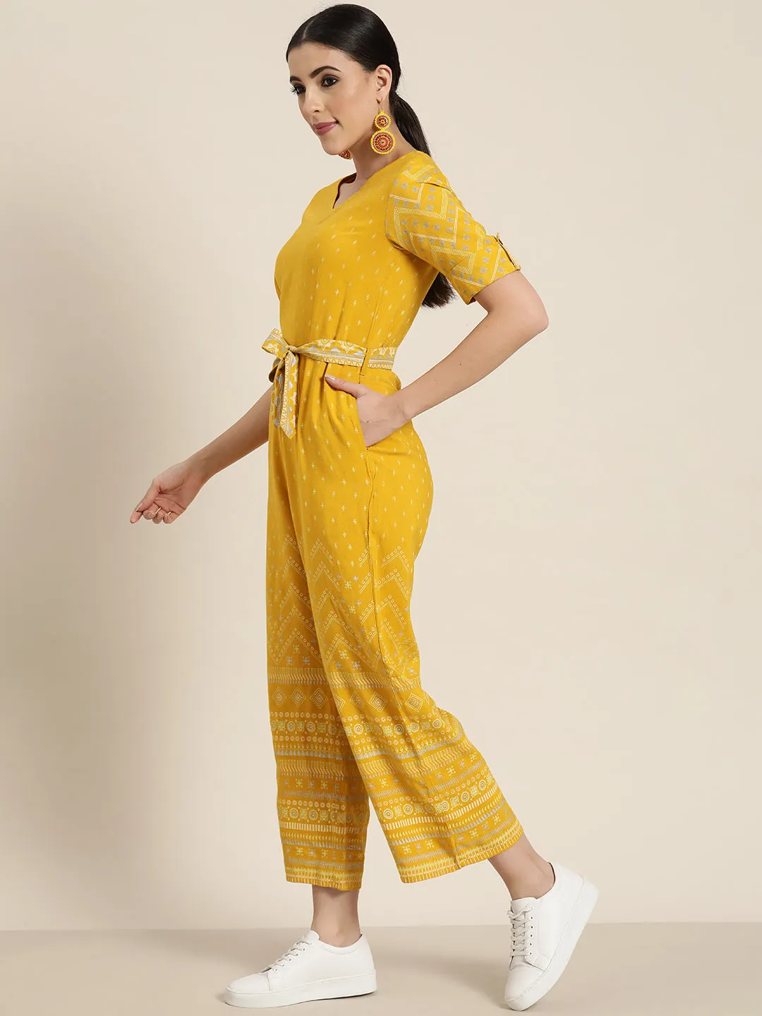 Mustard Rayon Flex Printed Jumpsuit