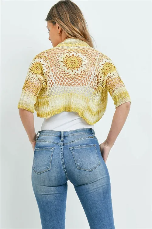 Mustard Yellow Crocheted Lace Bolero Shrug