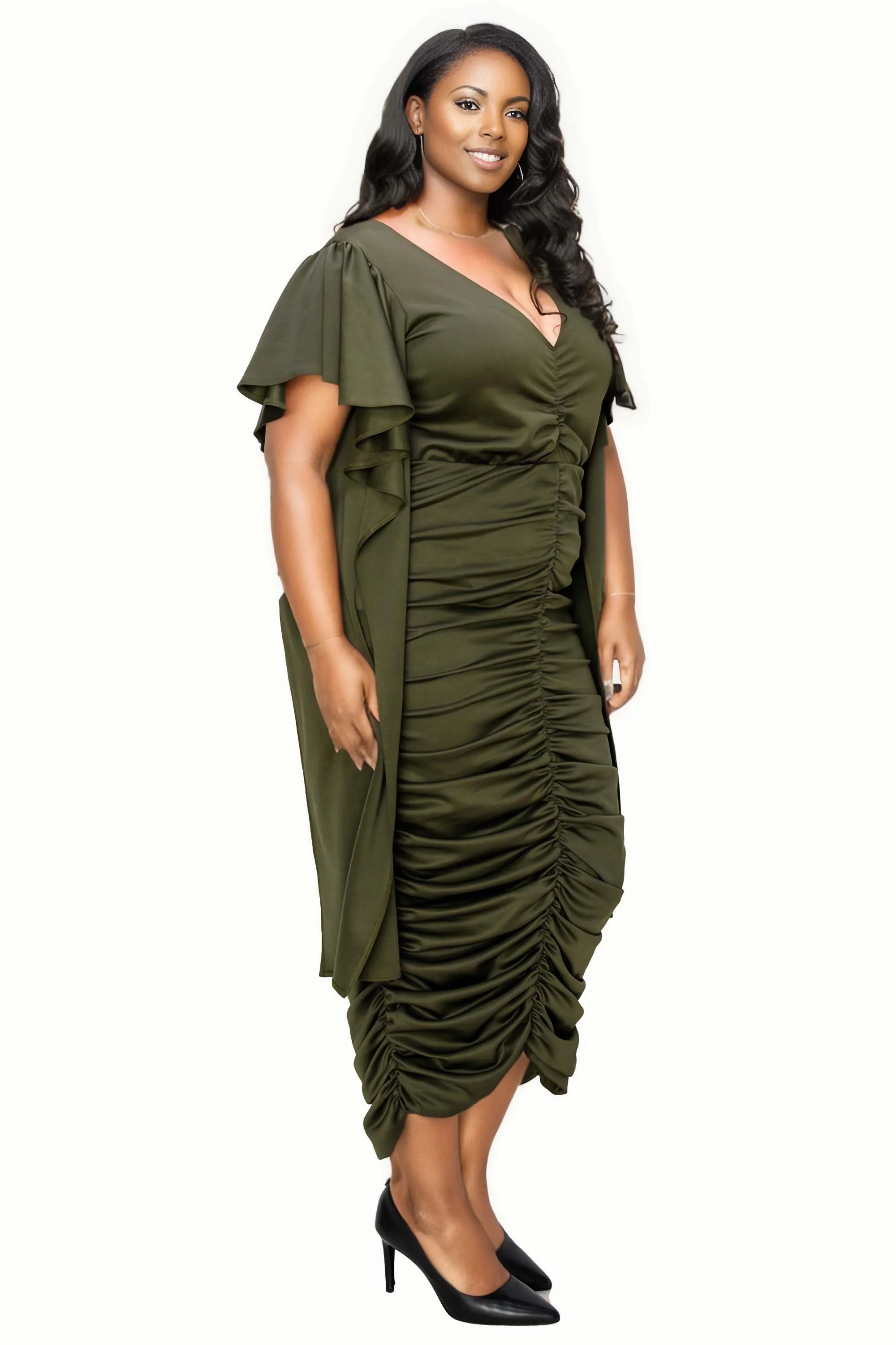 Nadia Ruched V Neck Dress