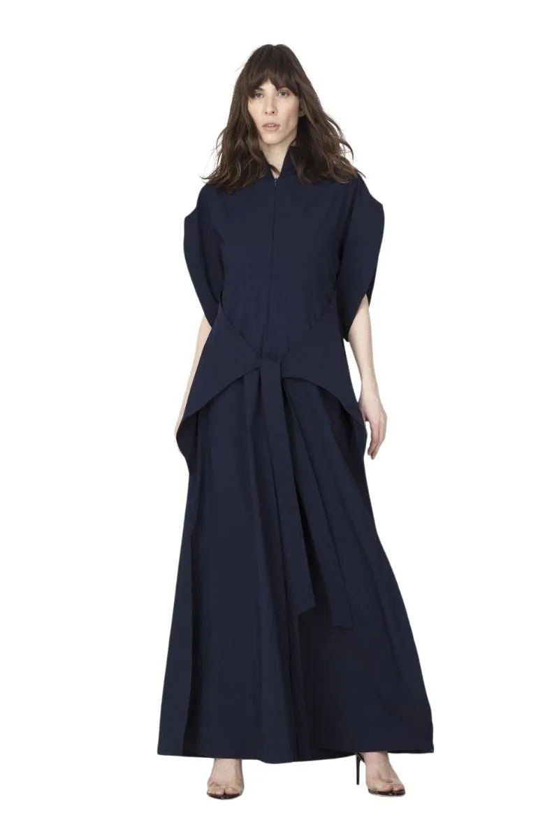 Navy Short Sleeve High Neck Wide-Leg Japanese Kimono Jumpsuit LEA