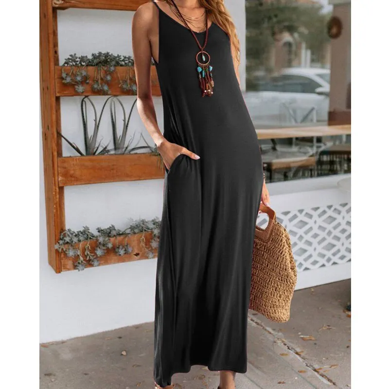 New Fashion Summer Solid Color Beach Maxi Dress