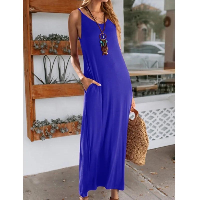 New Fashion Summer Solid Color Beach Maxi Dress