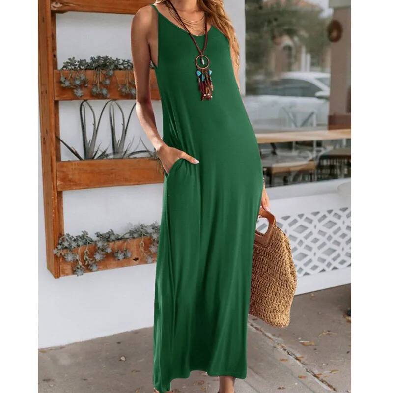 New Fashion Summer Solid Color Beach Maxi Dress