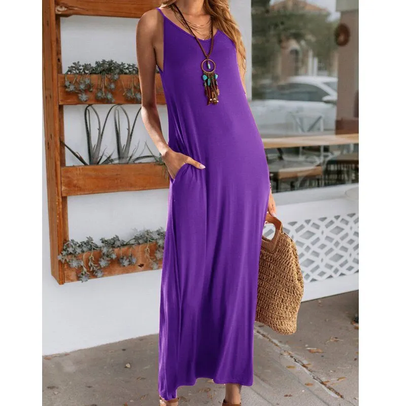 New Fashion Summer Solid Color Beach Maxi Dress