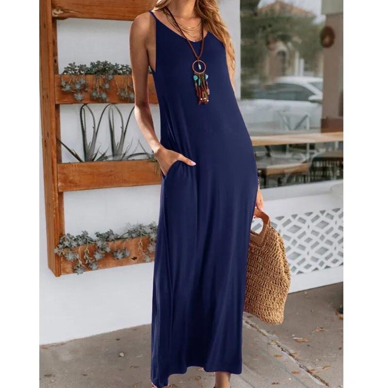 New Fashion Summer Solid Color Beach Maxi Dress