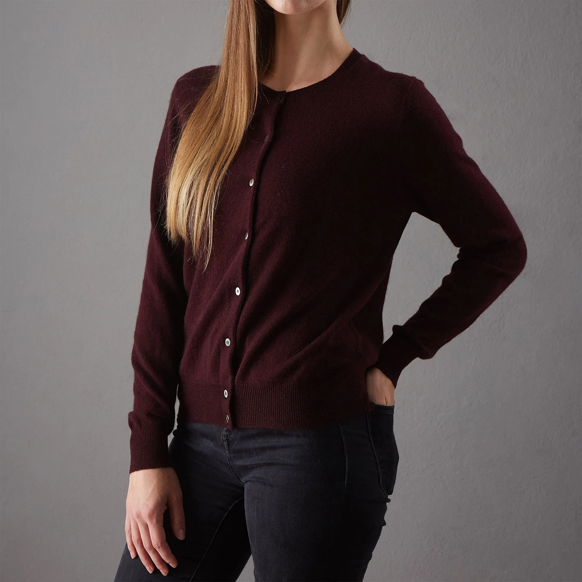 Nora Cashmere Cardigan [Bordeaux red]