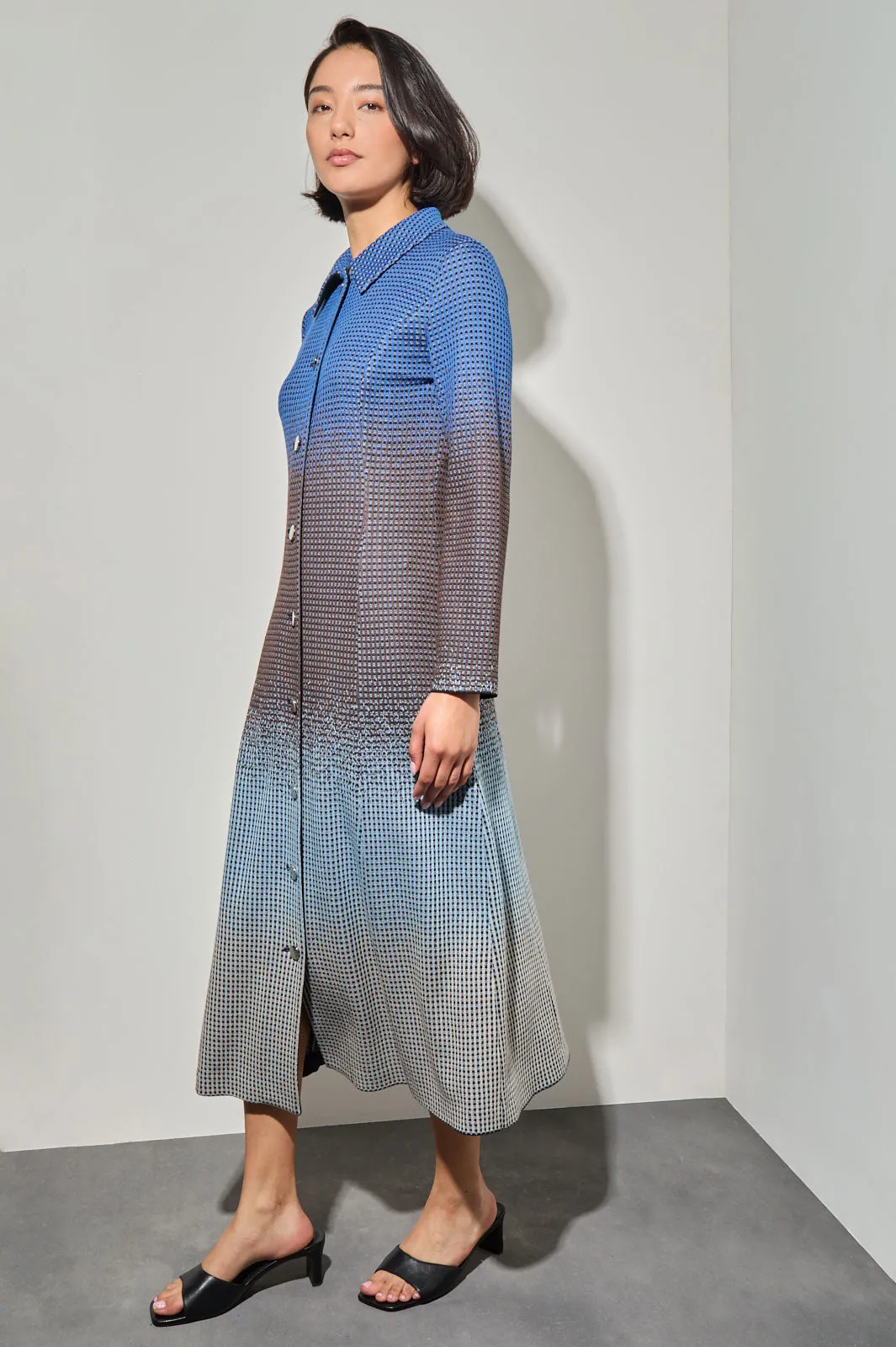 Ombre Jacquard Knit Midi Shirt Dress