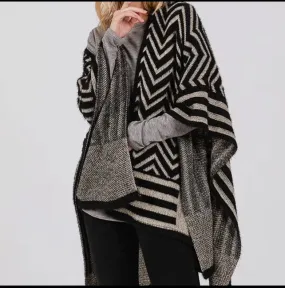 Outerwear - Fuzzy Chevron Pattern Ruana