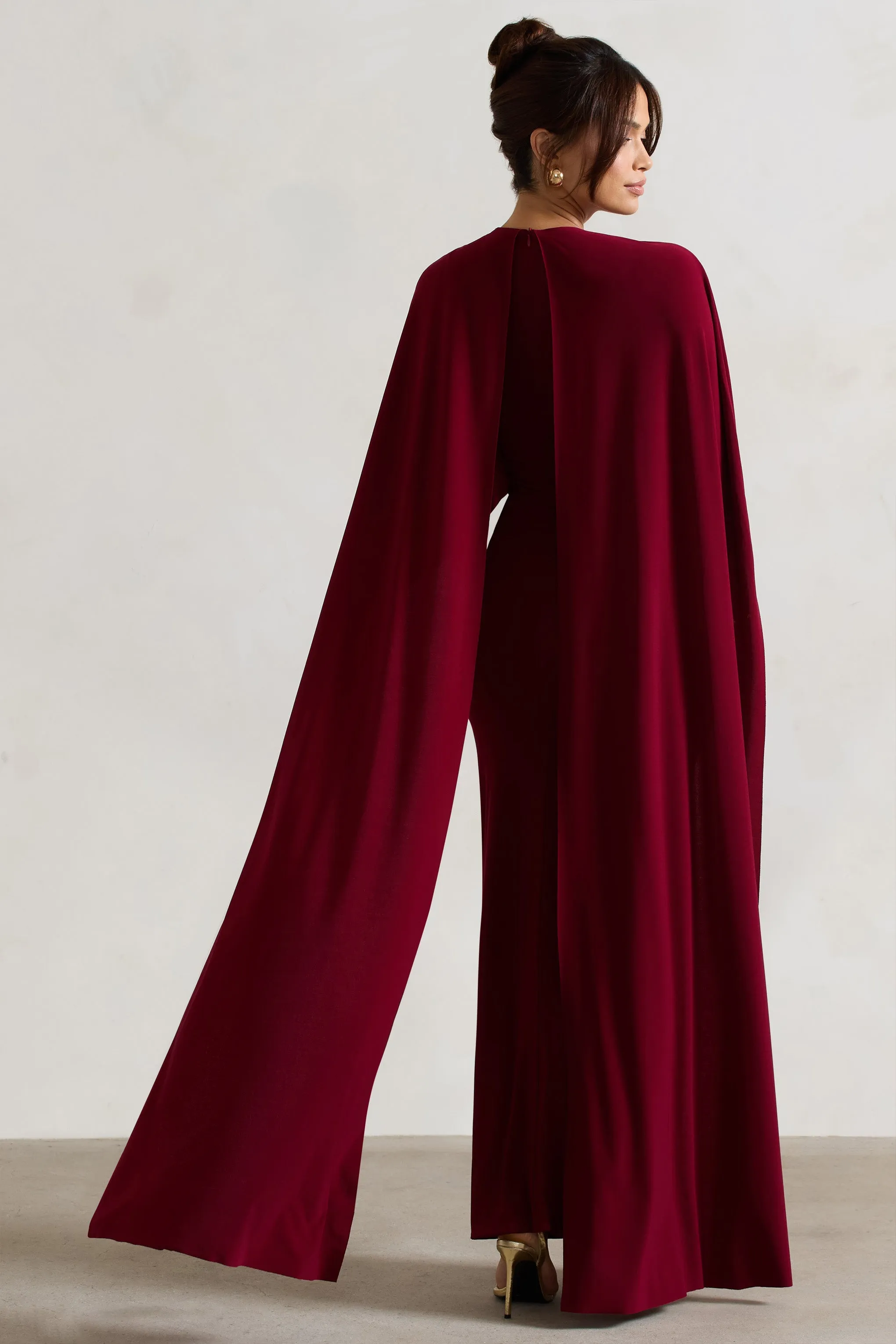 Padma | Berry Draped Maxi Dress With Cape Sleeves