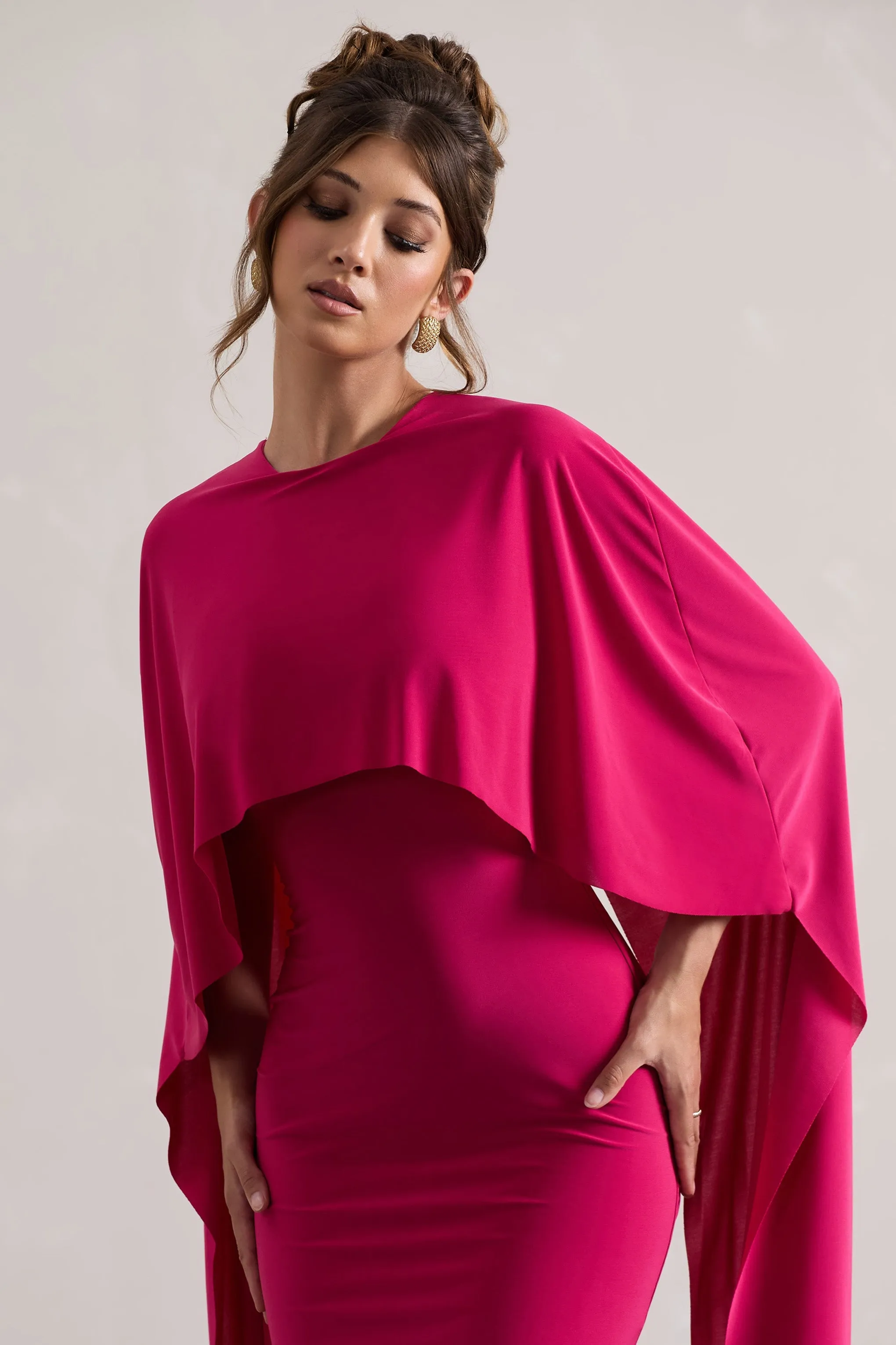 Padma | Pink Draped Maxi Dress With Cape Sleeves