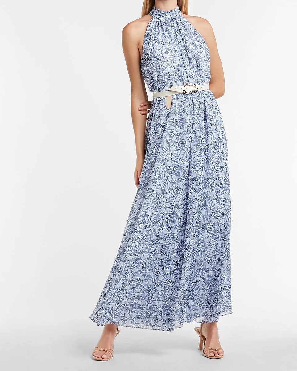 Paisley Mock Neck Shapeless Jumpsuit in Blue Print