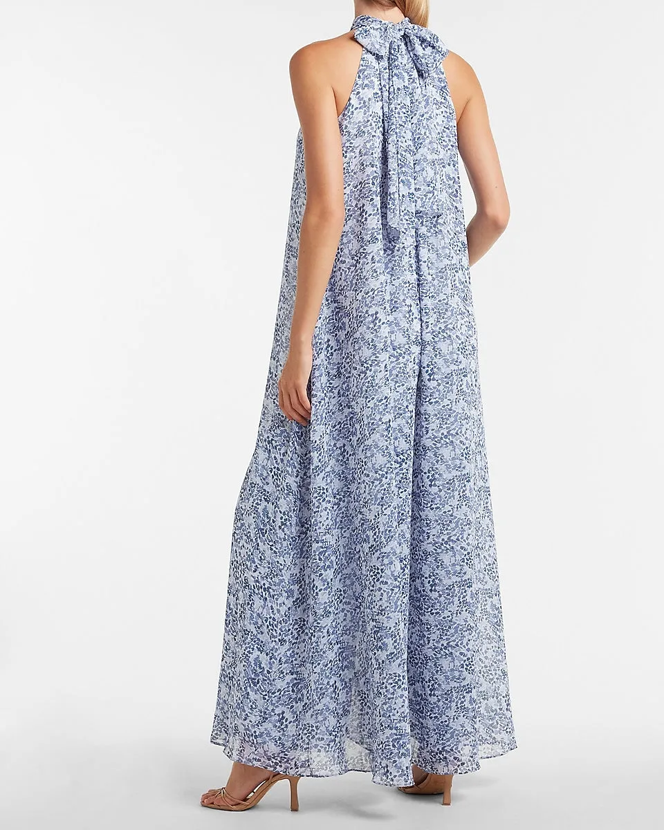 Paisley Mock Neck Shapeless Jumpsuit in Blue Print