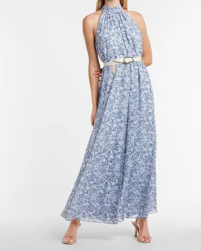 Paisley Mock Neck Shapeless Jumpsuit in Blue Print