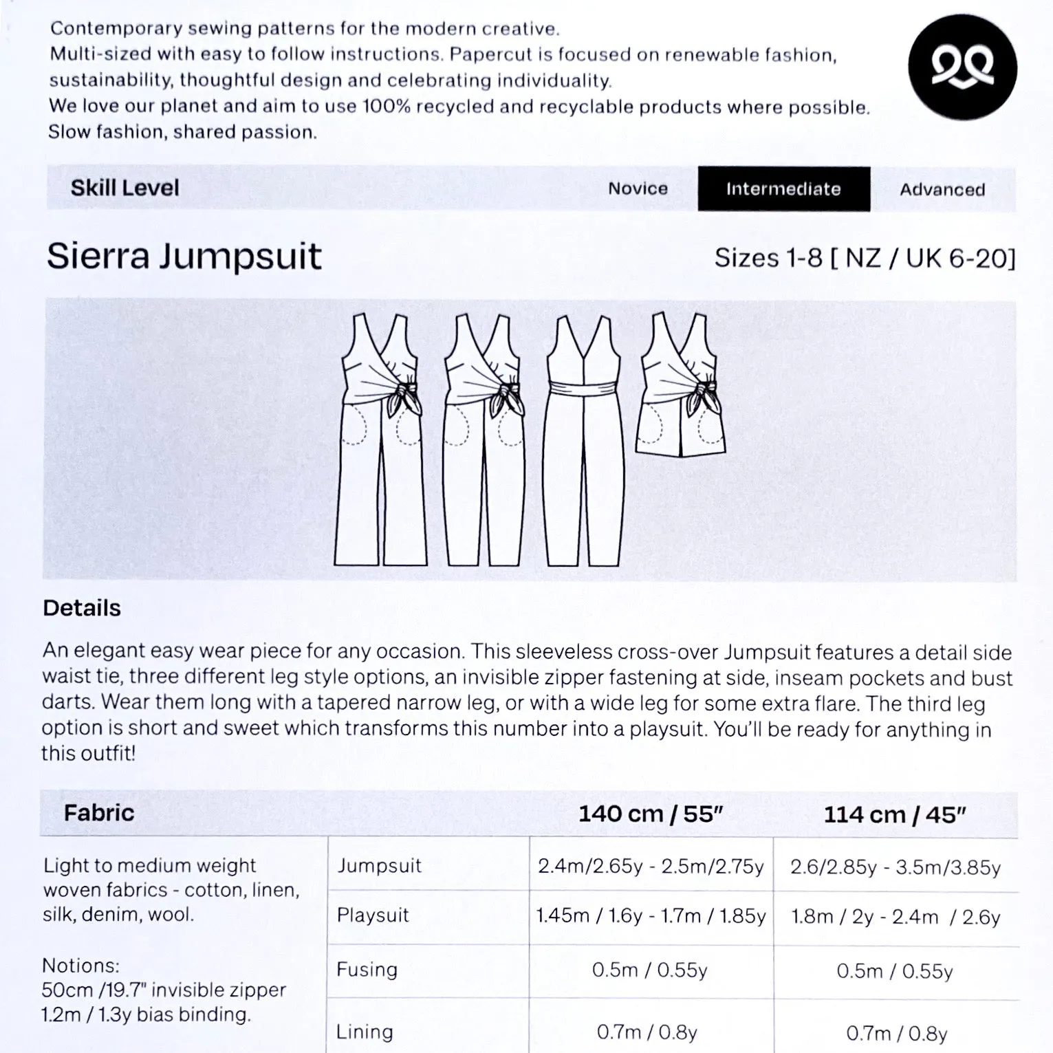 Papercut (Updated), Sierra Jumpsuit Paper Pattern