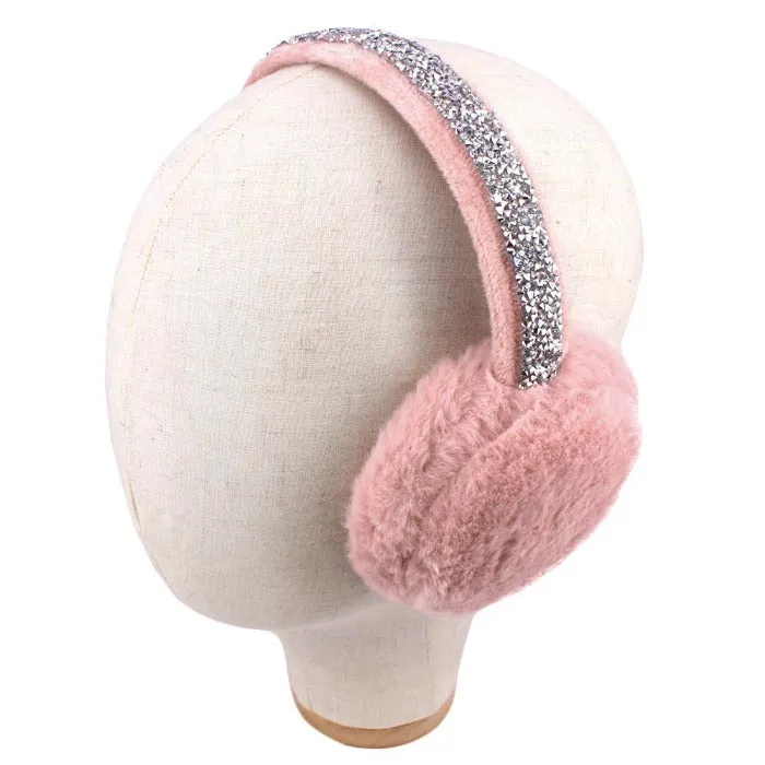 Pink Bling Stone Cluster Fluffy Plush Fur Earmuff