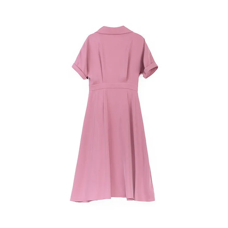 Pink Short Sleeve V Neck Dress