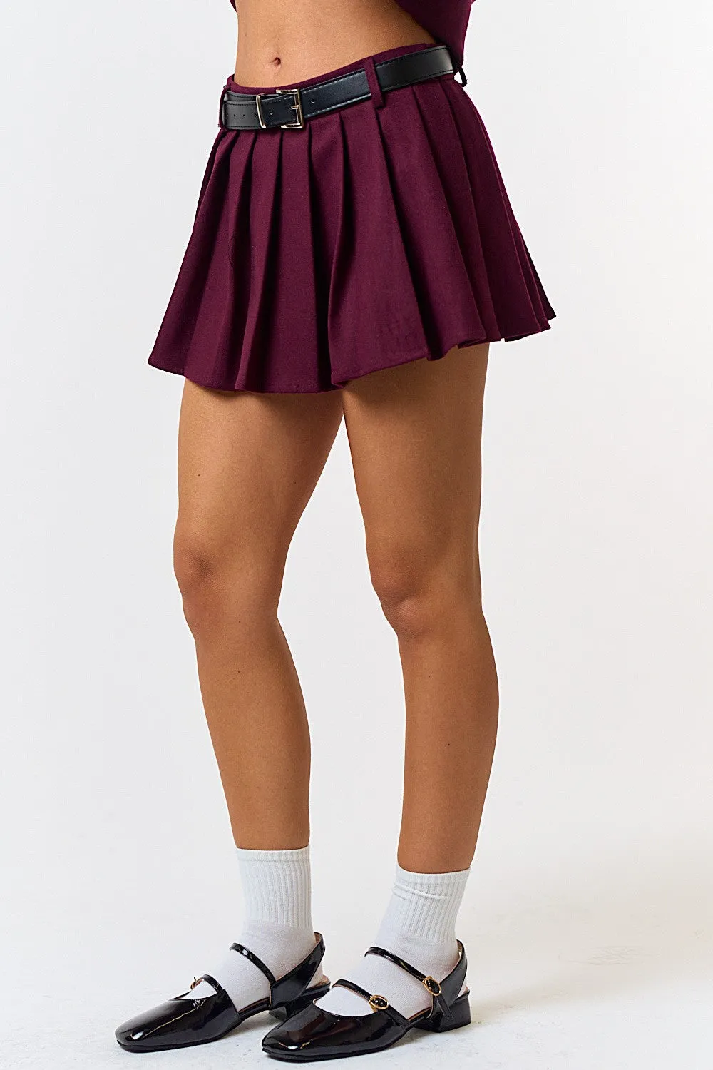 PLEATED BELT MINI SKIRT