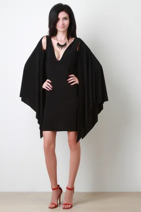 Plunging Neckline Cape Sleeve Bodycon Dress