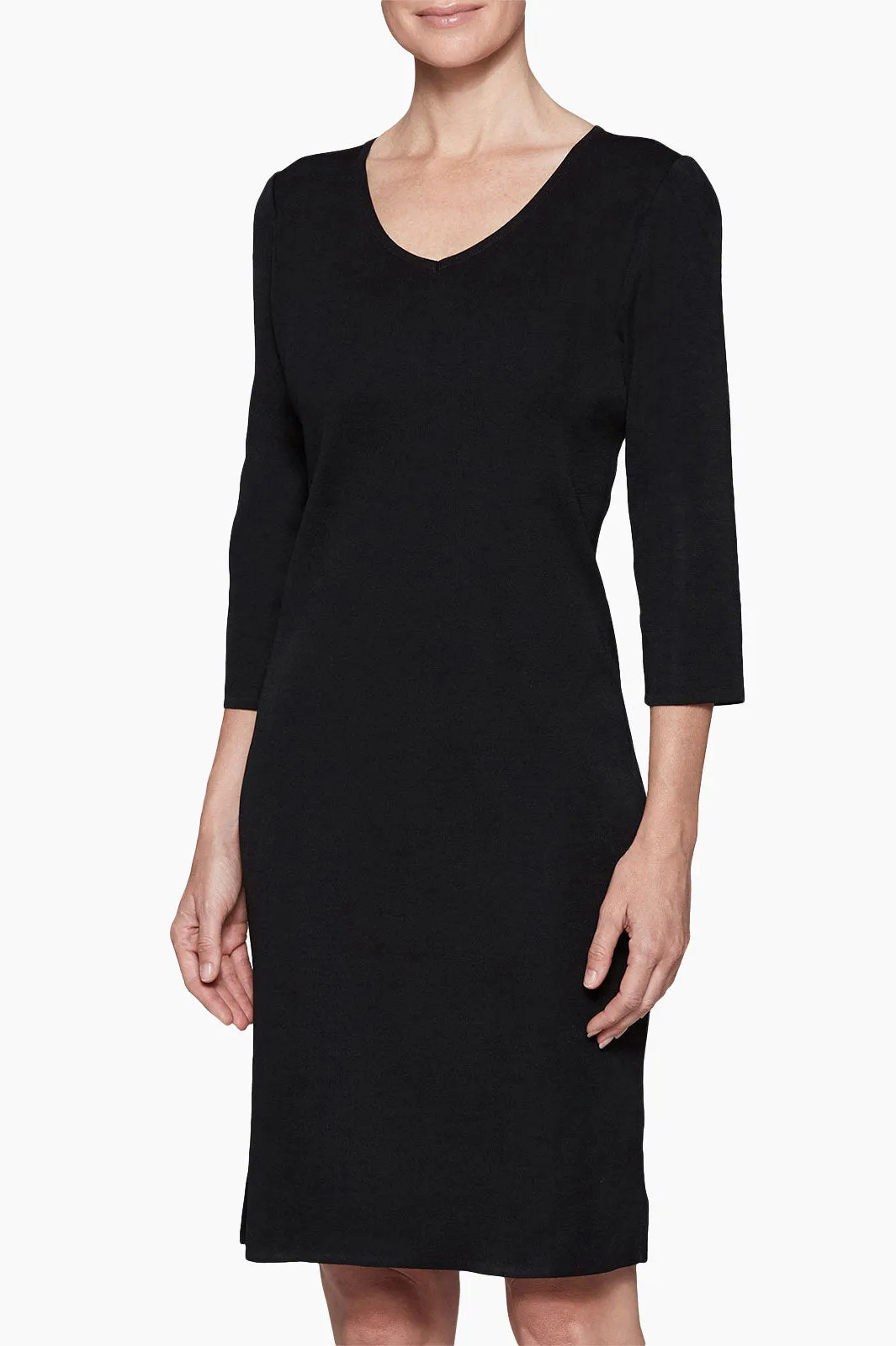 Plus Size 3/4 Sleeve V-Neck Knit Dress