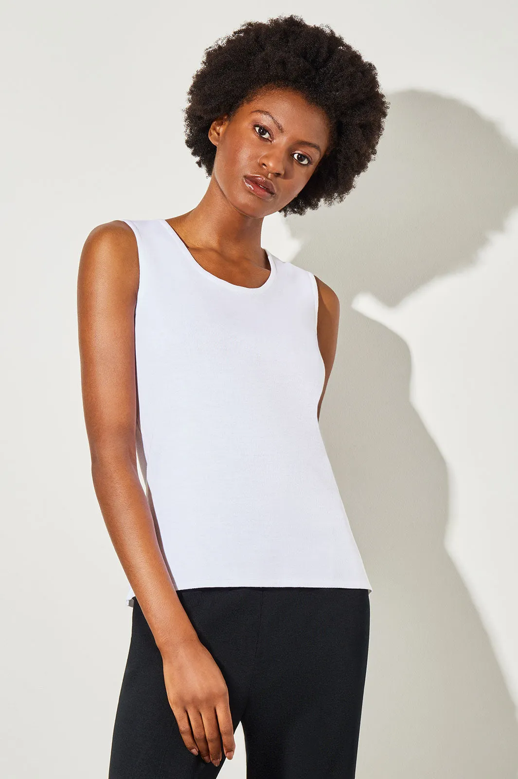 Plus Size Mid-Length Scoop Neck Knit Tank, White