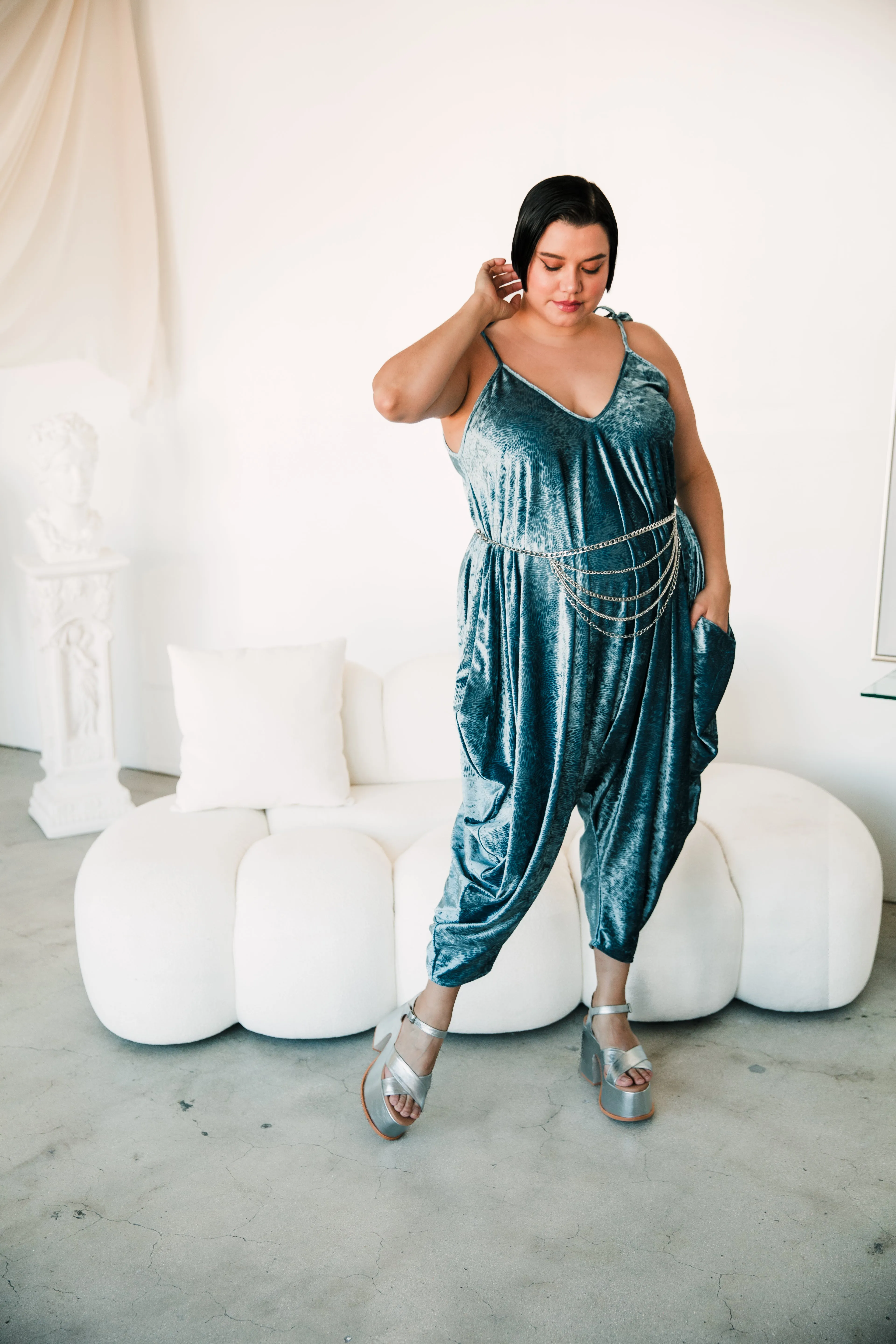 Poiret Jumpsuit in "Powder Blue Velvet"